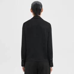 Theory Wrap Blouse In Silk Georgette-Women Tops