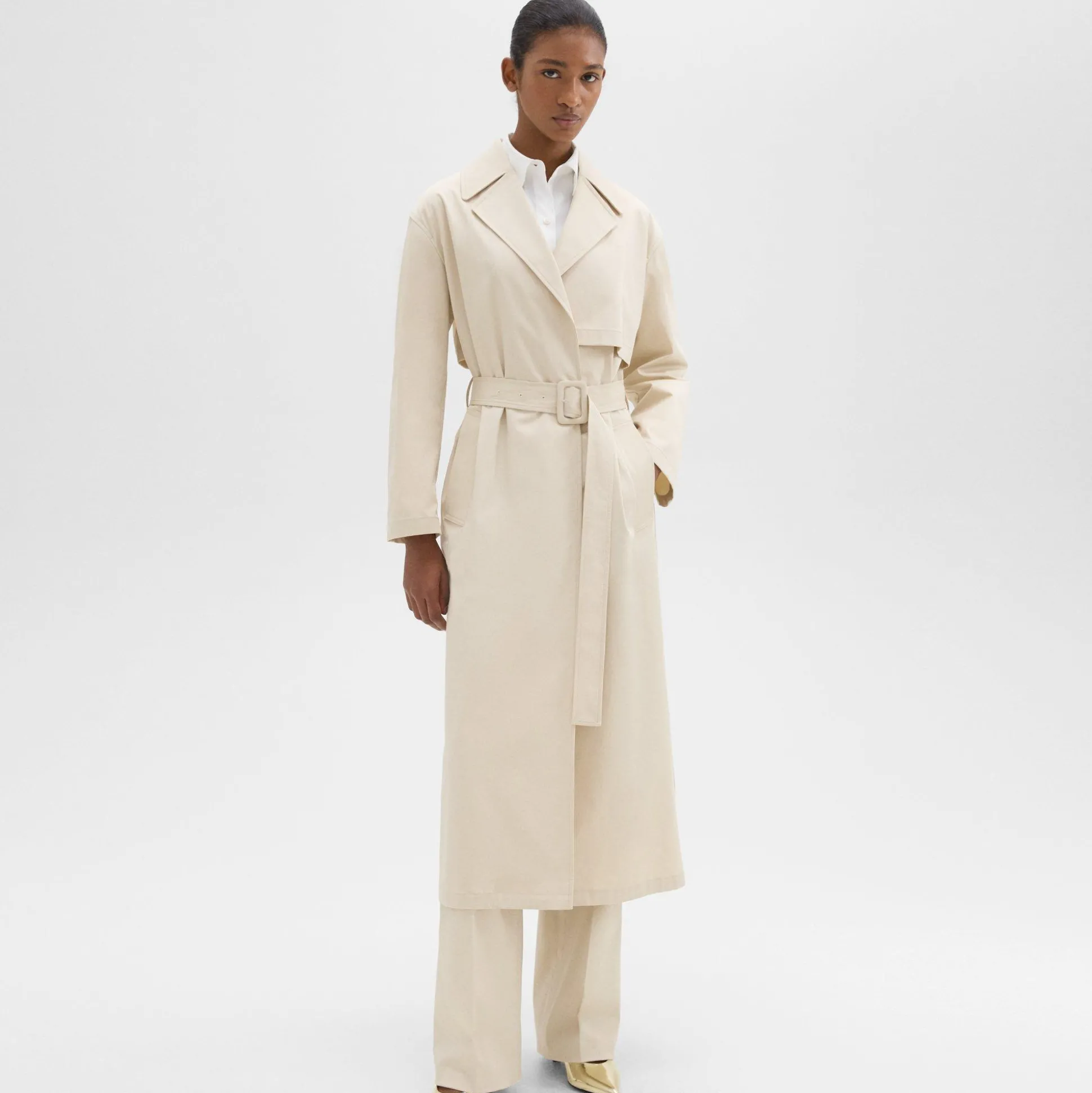 Theory Wrap Trench Coat In Organic Cotton-Women Outerwear